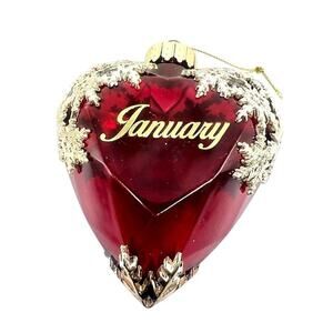Heart Shaped January Deep Red Garnet Color Birthstone Month Ornament 4" CL75
